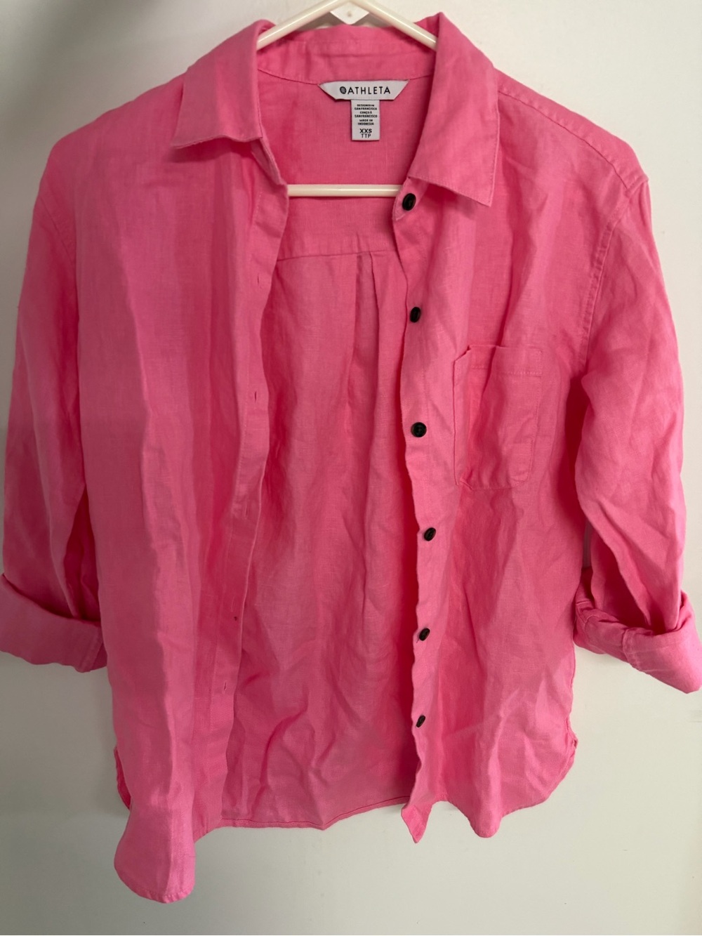 Athleta Bright Pink Linen-Blend Button Down Shirt